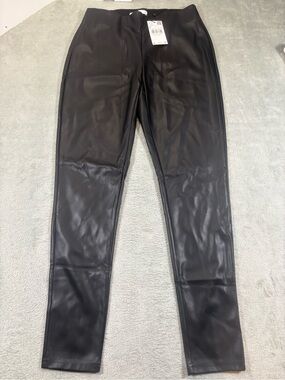 MNG Mango Black Faux Leather Leggings Pants - NWT Size M